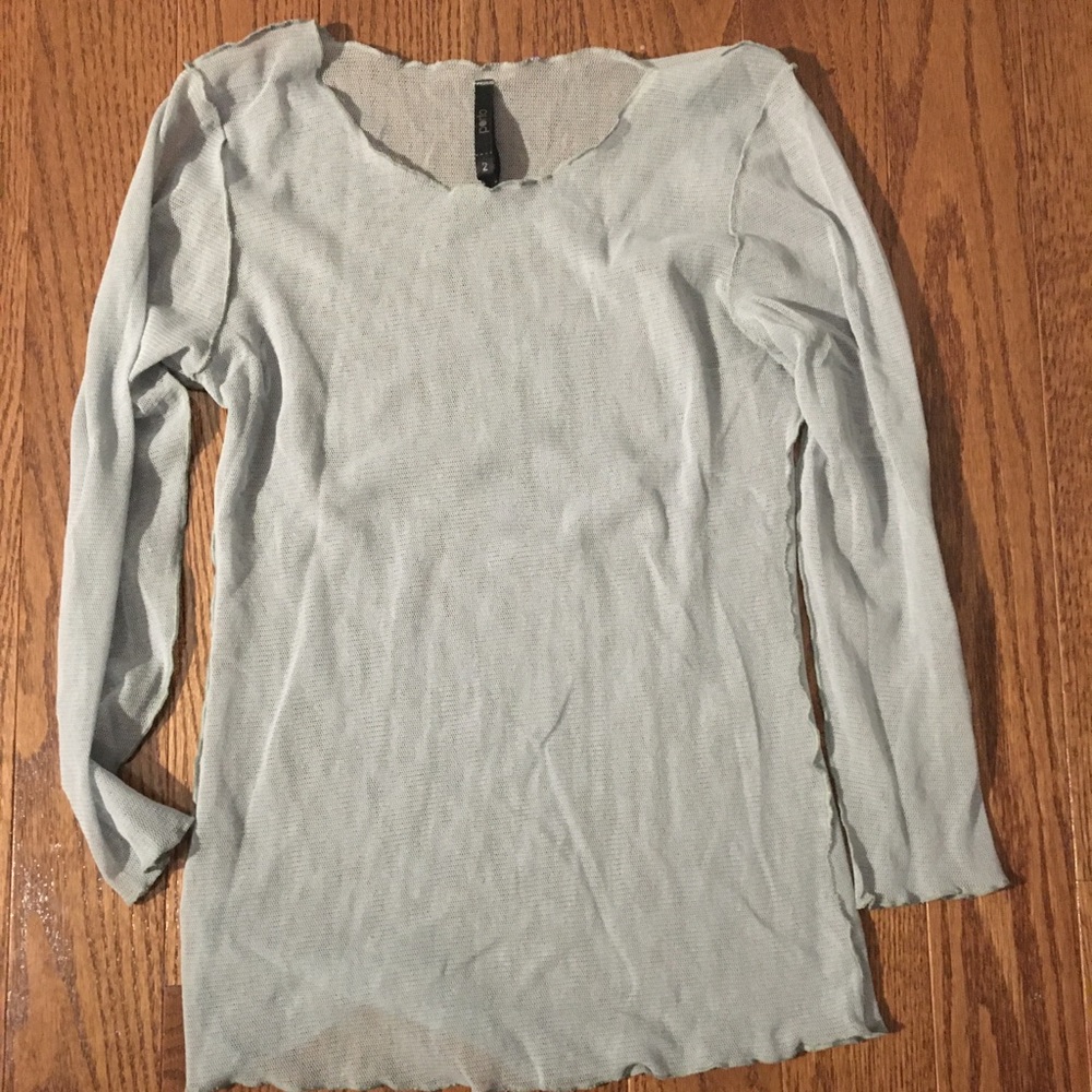 Blue Mesh Top with Lettuce Hem